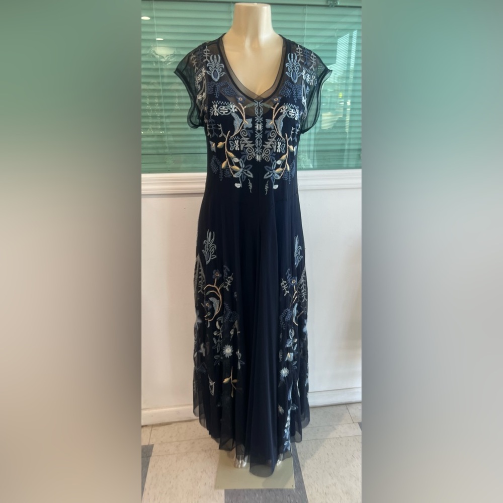 Johnny Was Blue Embellished Midi Gown